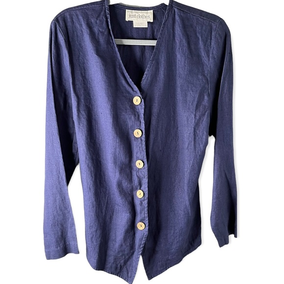 Just Clothes Vintage women’s tie back 100% linen button front top size 8 - Picture 1 of 6